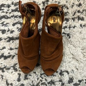 Bakers Brown Suede Peep-Toe Heels